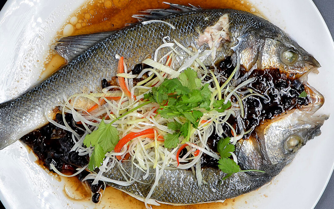 Whole steamed  sea bass