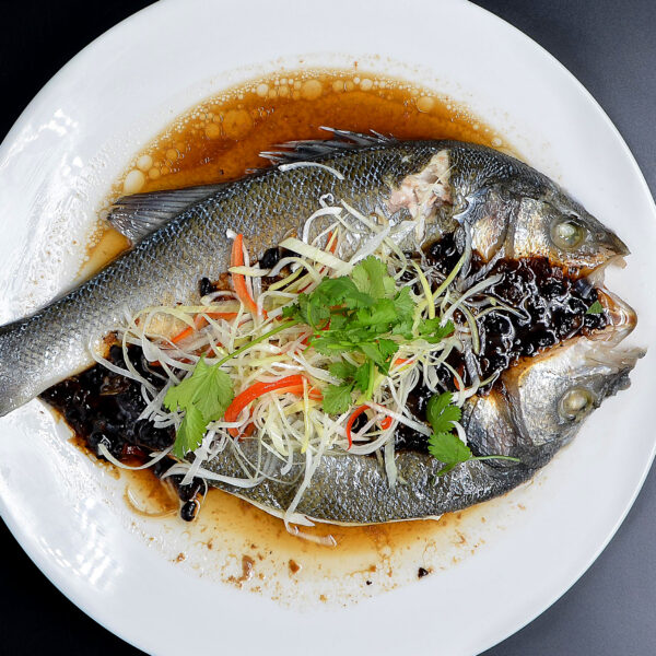 Whole steamed  sea bass