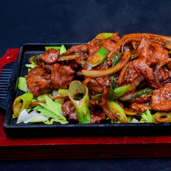 Spicy fillet beef  on heating  plate