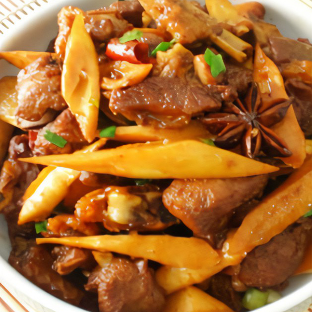 Duck with bamboo shoots and mushrooms